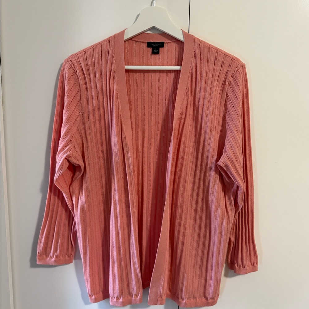 Ann Taylor Coral Open-Front Cardigan